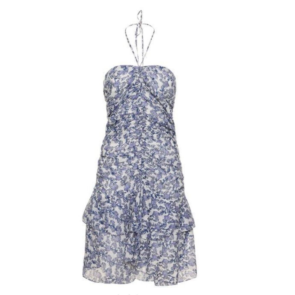 Isabel Marant Etoile LANKA FLORAL COTTON MINI HALTER DRESS IN BLUE,MULTI NWT Siz